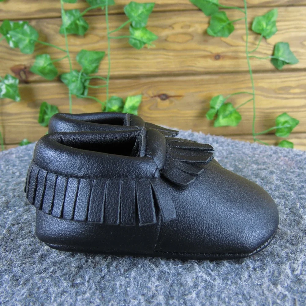 Romirus‎ Moccasins Toddler 1 Black Faux Leather Soft Sole Flexible